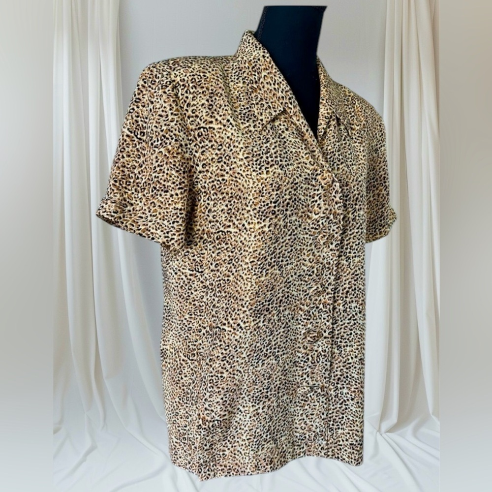 Vintage Spenser Jeremy Petite 10 Silk Animal Print Blouse Button Down 80s 90s